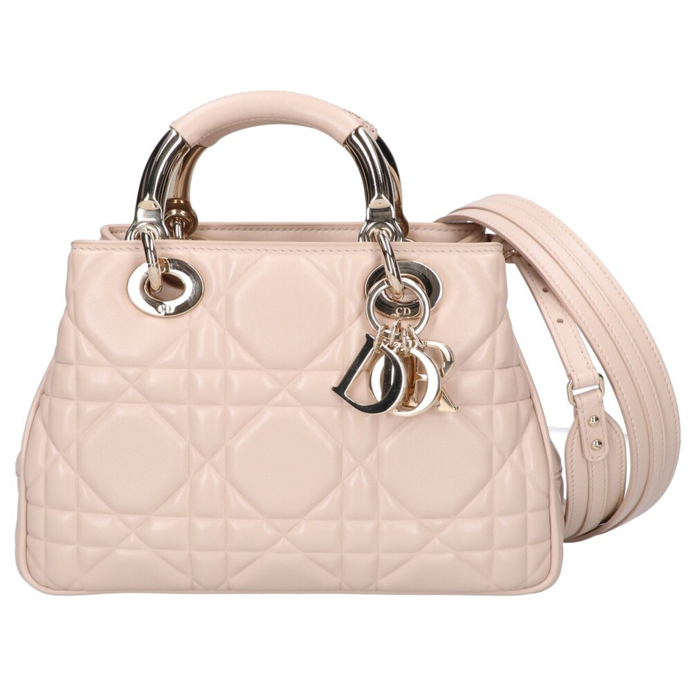 Christian Dior LADY 95.22 Small Cannage Lambskin 2-Way Handbag Beige Gold Har...